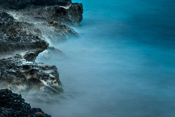 Playa Blanca, Rafael Freyre, Holguin, Cuba. Long exposure ocean front dawn.