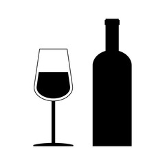 Wine Bottle and wine glass flat  on white background vector