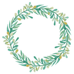 Obraz premium Wreath With Watercolor Green and Yellow Leaves