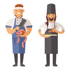 Beautiful young chef decorating delicious character vector.