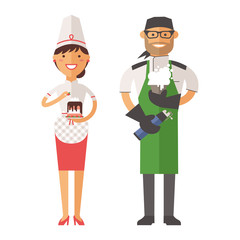 Beautiful young chef decorating delicious character vector.