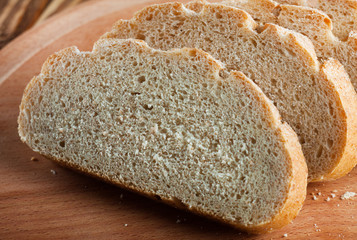Fresh bread on wood desk.