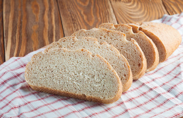 Fresh bread on wood desk.