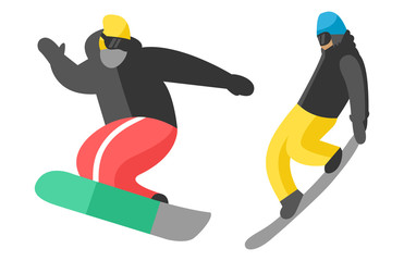 Snowboarder jump in different pose people vector.