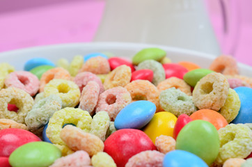 cereal with candy on table
