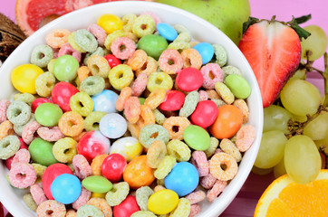 Fototapeta na wymiar cereal with candy on table