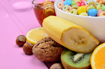fruit with cereal on table