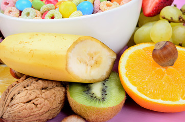 fruit with cereal on table