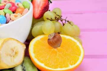 Naklejka na ściany i meble fruit with cereal on table