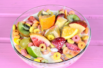 cereal with fruit in bowl on table
