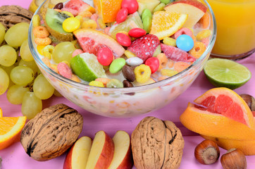 cereal with fruit on table