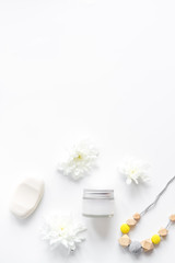 Fototapeta na wymiar natural organic cosmetics for baby on white background top view
