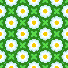 Pattern with bold stylized flowers in 1970s style