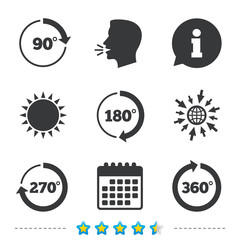 Angle degrees circle icons. Geometry math signs.