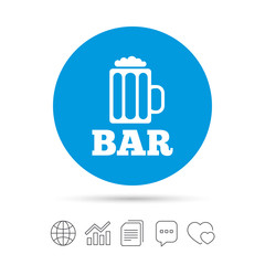 Bar or Pub sign icon. Glass of beer symbol.