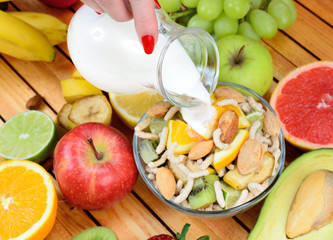 cereal with fruit on table