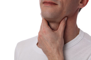 Naklejka premium Man thyroid gland prevention control. Health care and medical concept