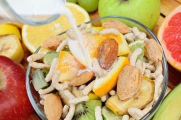 cereal with fruit on table