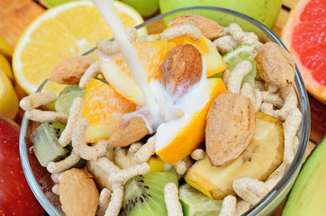 cereal with fruit on table