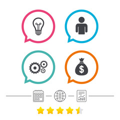 Business signs. Human and lamp bulb idea icons.
