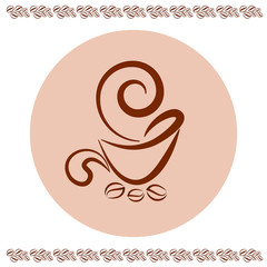 Abstract cup of hot coffee and steam in a spiral on it