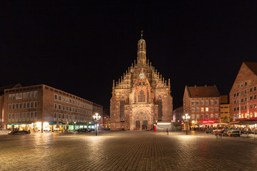 Night view of  Frauenkirche in Nuremberg