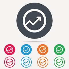 Growing graph icon. Business analytics chart symbol. Round circle buttons. Colored flat web icons. Vector