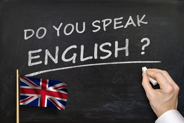 Do You speak English? Text written on blackboard.