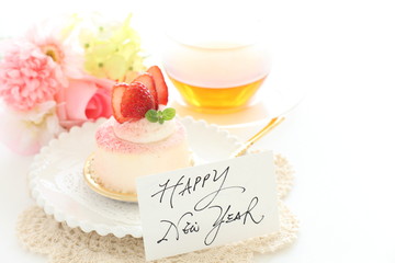 mousse cake and hand written New Year card