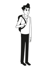 young man bag stylish outline vector illustration eps 10