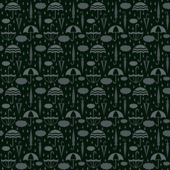 Umbrellas with clouds and raindrops vector seamless pattern background 6