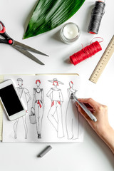 desktop designer clothes with tools top view mock up