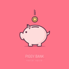 Piggy bank simple vector illustration in flat linework style  - obrazy, fototapety, plakaty