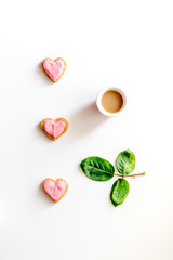 cookies for Valentine Day heartshaped on white background top view