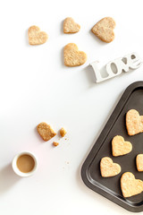 cookies for Valentine Day heartshaped on white background top view