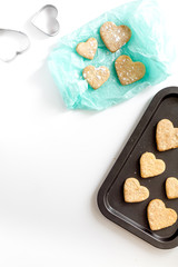 cookies for Valentine Day heartshaped on white background top view