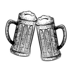 Vector illustrations two beer glasses in black and white in the style of a sketch