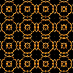 Golden seamless  pattern with curls on black