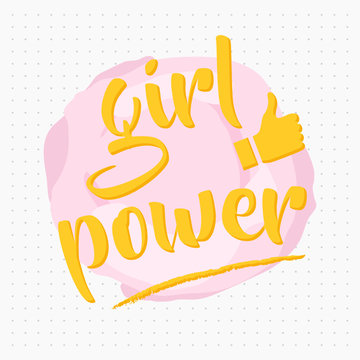 Girl power poster with thumb up and dots