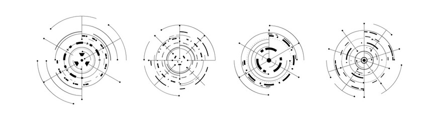 set of circular target futuristic technology elements icon
