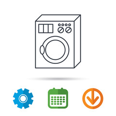 Washing machine icon. Washer sign. Calendar, cogwheel and download arrow signs. Colored flat web icons. Vector