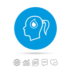 Head with drop sign icon. Female woman head.