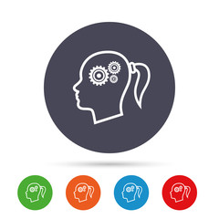 Head with gears sign icon. Female woman head.