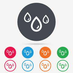 Water drop icon. Rainy weather symbol. Round circle buttons. Colored flat web icons. Vector
