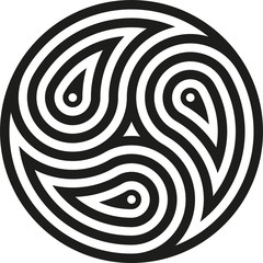 Vector illustration of a "Trefoil Mandala" (3 fishes in a pond)