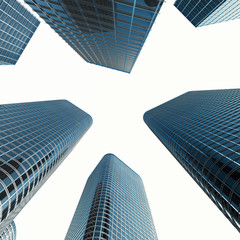 Business skyscrapers, high-rise buildings, architecture view to the sky, sun. Economical concept, financial. 3d rendering