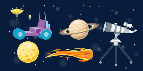 Astronomy space cartoon set vector.