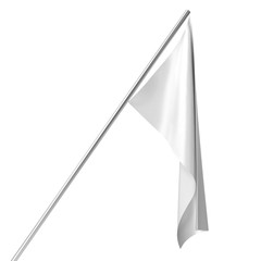 White flag on flagpole at rest empty mockup, flag isolated on white background. Blank Mock-up for your design projects. 3d rendering