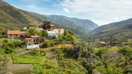 Fototapeta na wymiar Panoramic view of rural landscape in mountains on Crete Island. Greece.