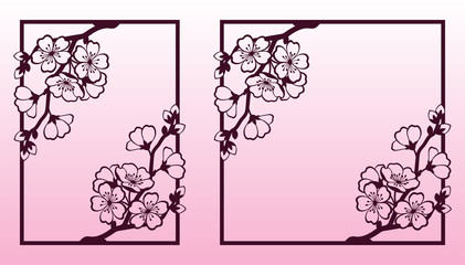 Obraz premium A branch of cherry or sakura blossoms. Laser cutting templates.
